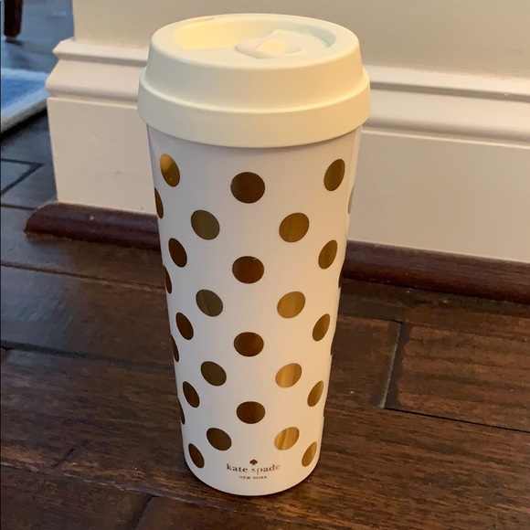 kate spade Other - Kate Spade Gold and Cream Tall Mug with lid